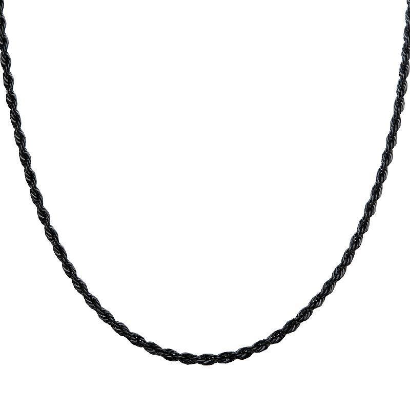 Mens Black Stainless Steel 3 mm Rope Chain Necklace Black Tone Product Image