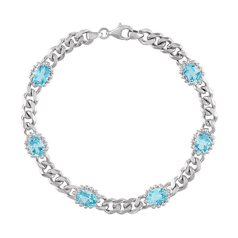 Designs by Gioelli Sterling Silver Swiss Blue Topaz Curb Chain Bracelet, Womens, White Product Image