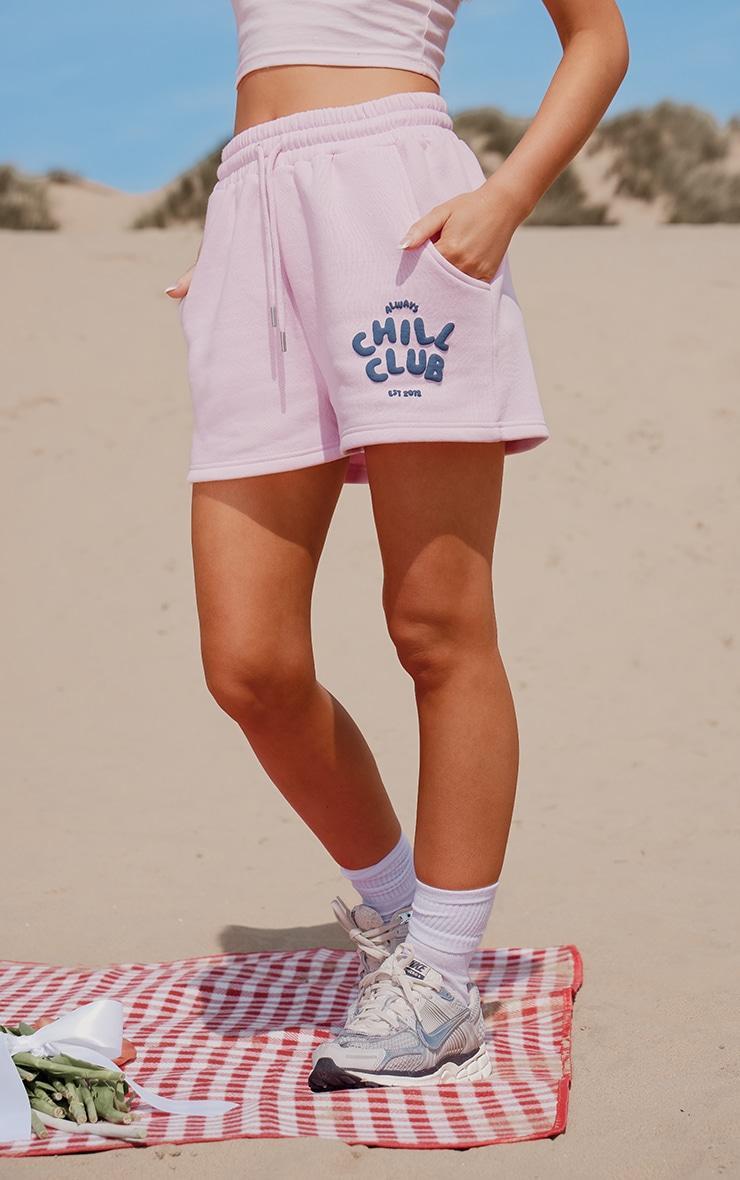 Bubblegum Pink Chill Club Puff Print Drawstring Sweat Shorts Product Image