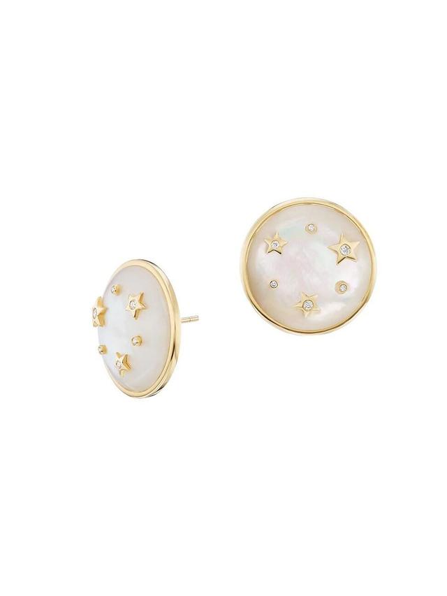 Womens Tarot Le Stelle 18K Yellow Gold, Mother-Of-Pearl, & 0.06 TCW Diamond Button Stud Earrings Product Image