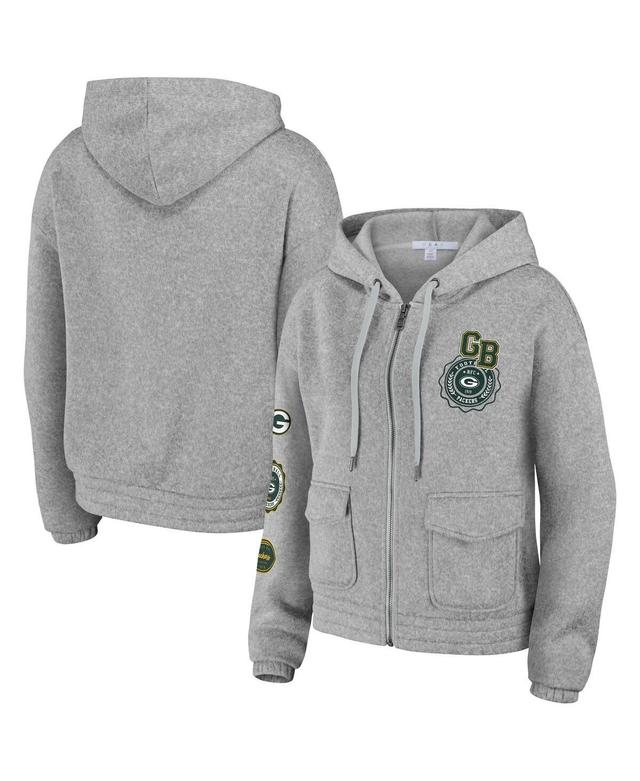 Womens Wear by Erin Andrews Heather Gray Green Bay Packers Full-Zip Hoodie Product Image