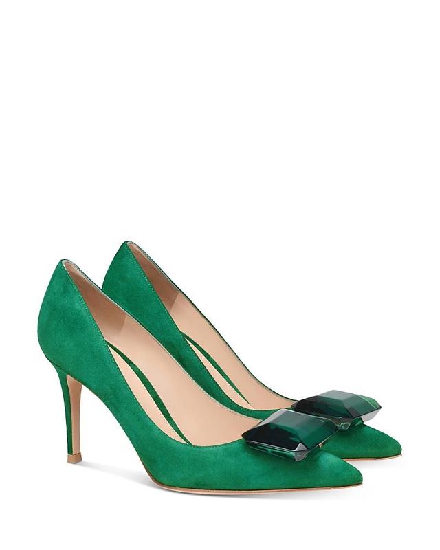 Gianvito Rossi Womens Jaipur Pointed Toe Large Gem Green High Heel Pumps Product Image