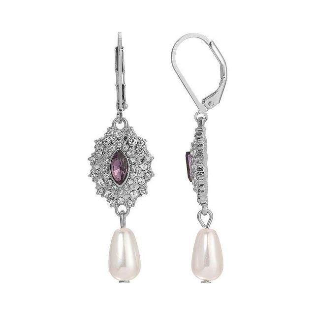 2028 Silver-Tone Colored Stone Imitation Pearl Earrings Product Image