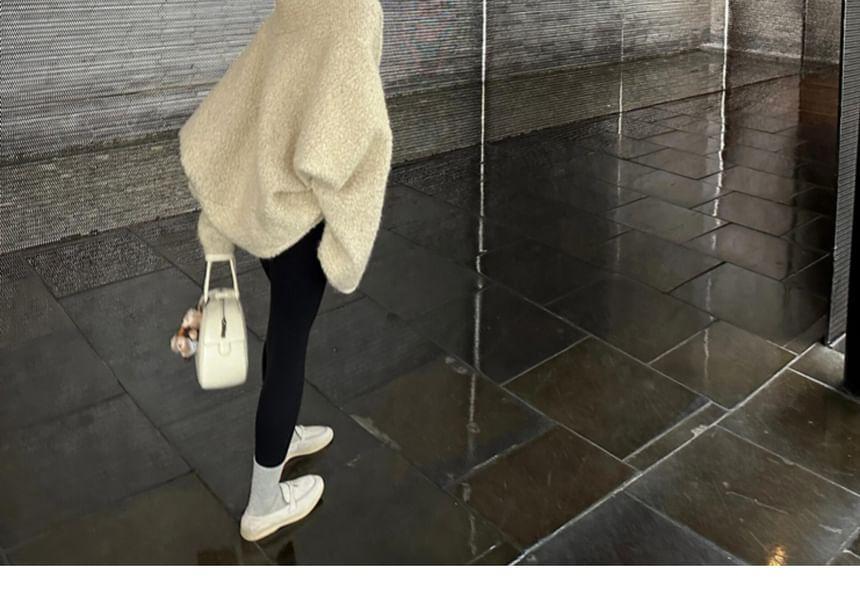 Plain Oversized Faux Shearling Jacket Product Image