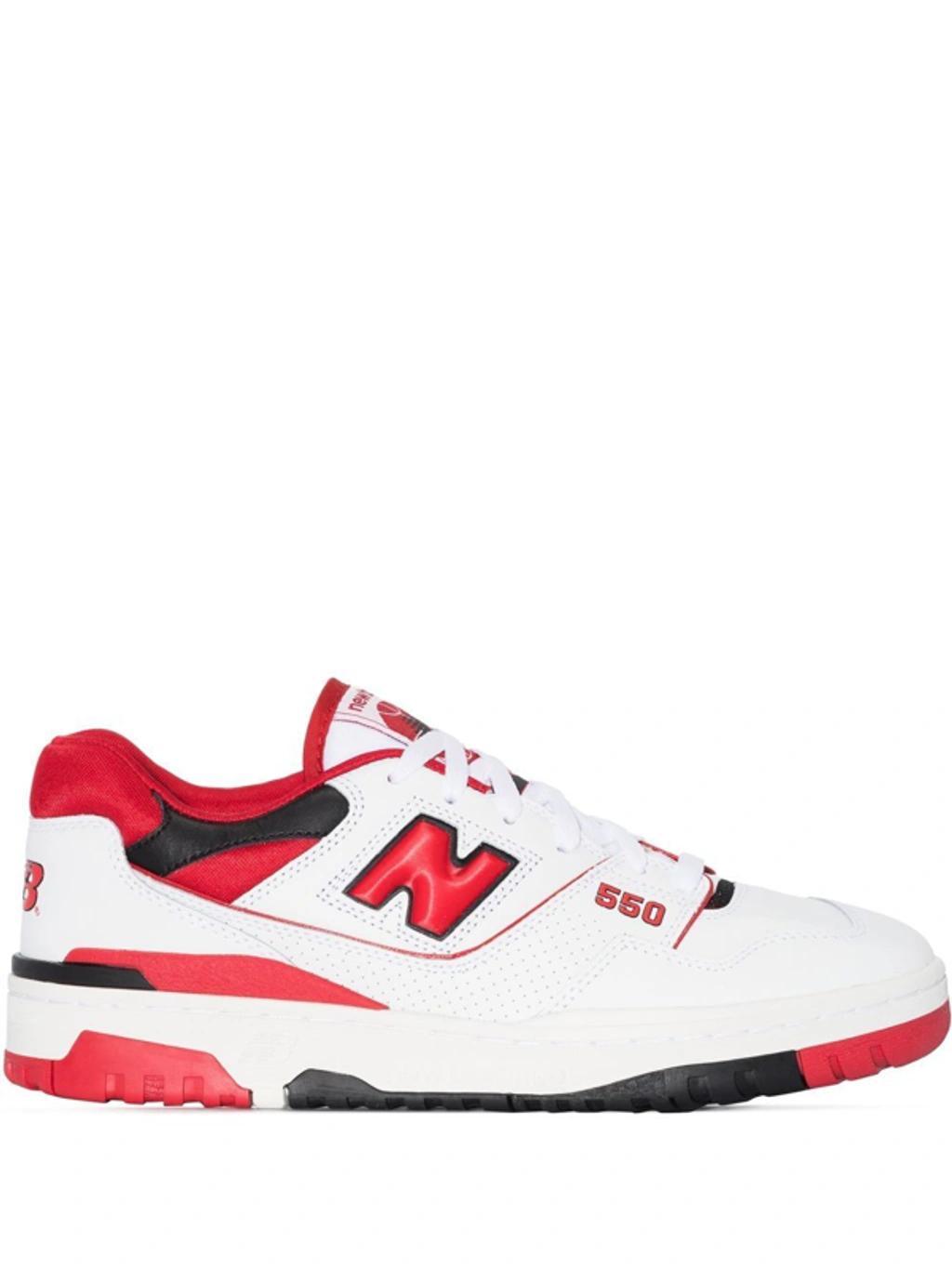 NEW BALANCE White 550 Low-top Leather Sneakers In White Red Product Image