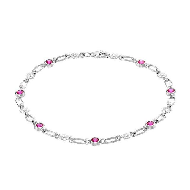 Kristen Kesho Sterling Silver Lab-Created Ruby Flower Link Bracelet, Womens Product Image