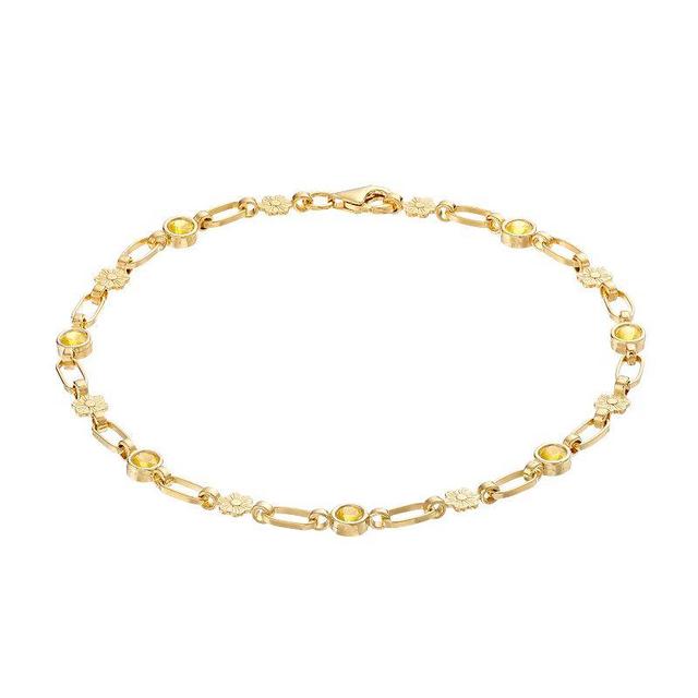 Kristen Kesho Sterling Silver Lab-Created Yellow Sapphire Flower Link Bracelet, Womens Gold Tone Product Image