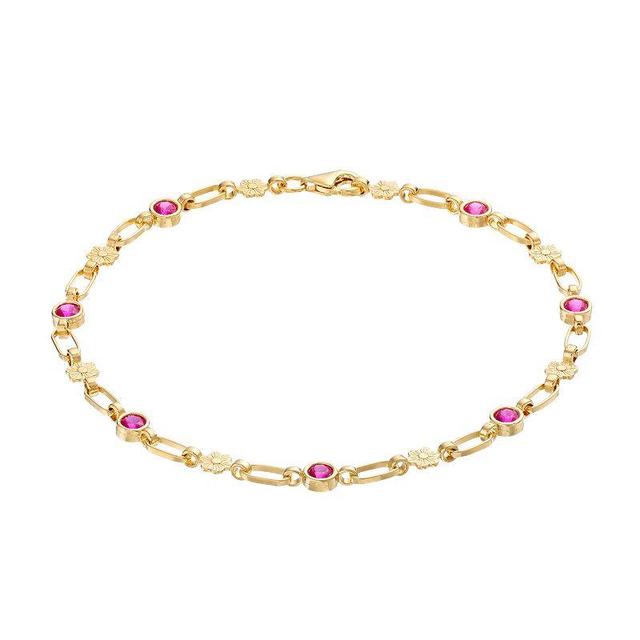 Kristen Kesho Sterling Silver Lab-Created Ruby Flower Link Bracelet, Womens Yellow Product Image