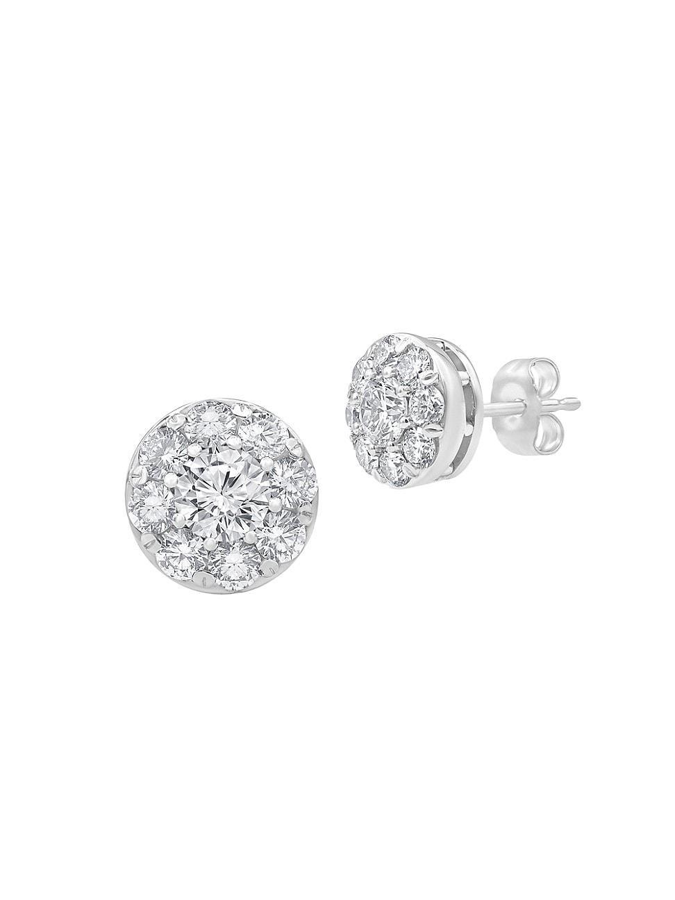 Womens 14K White Gold & 1.5 TCW Diamond Halo Stud Earrings Product Image