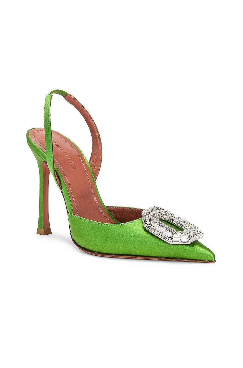 AMINA MUADDI Camelia Satin 105 Sling Heel in Green Product Image