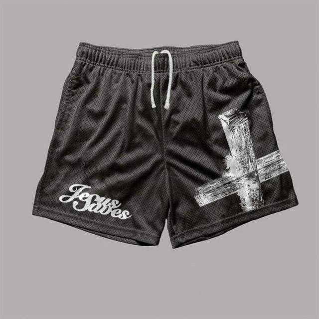 Jesus Saves Print Mesh Shorts Product Image