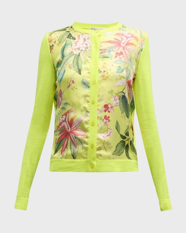 Floral And Fauna Satin Inset Crewneck Cardigan Product Image