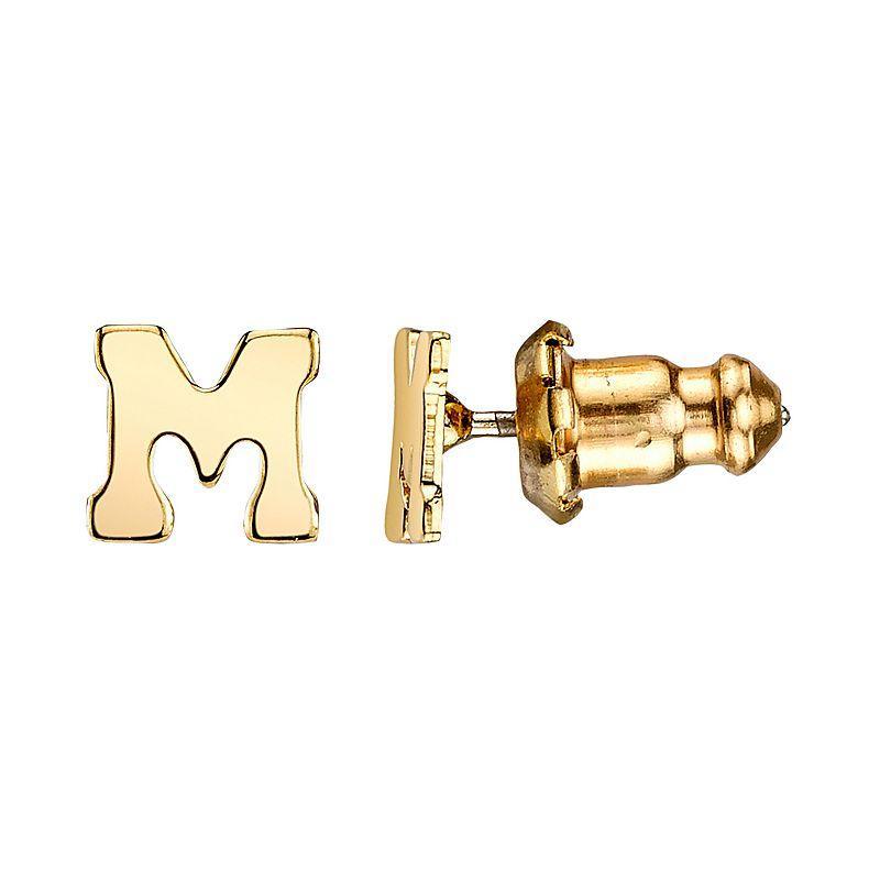 1928 14K Gold Dipped Initial Button Earrings, Womens, Yellow Product Image