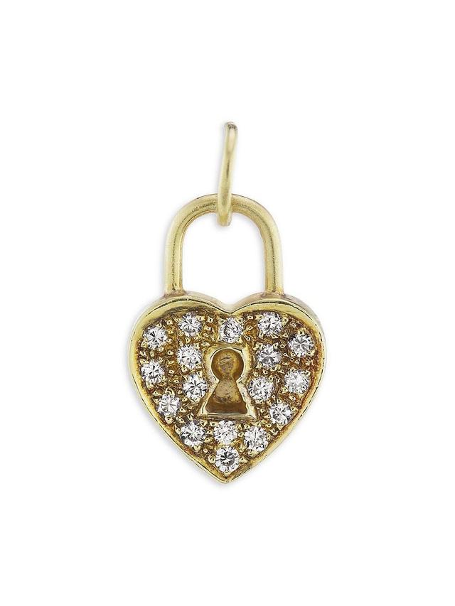 Womens 18K Yellow Gold & Diamond Heart Lock Charm Product Image