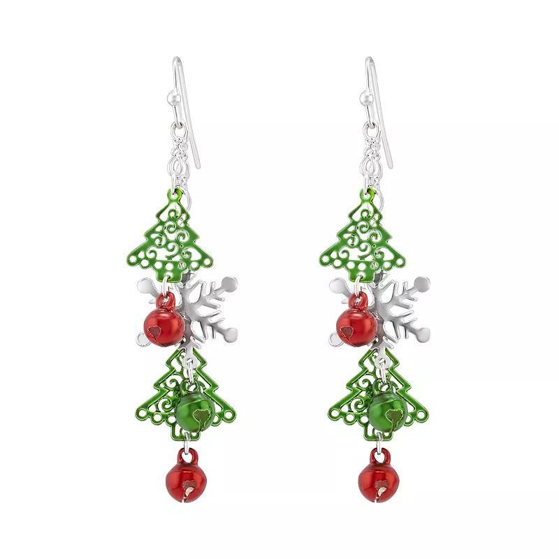 Celebrate Together Silver Tone Snowflake & Christmas Tree Bell Drop Earrings, Womens, Multi Product Image