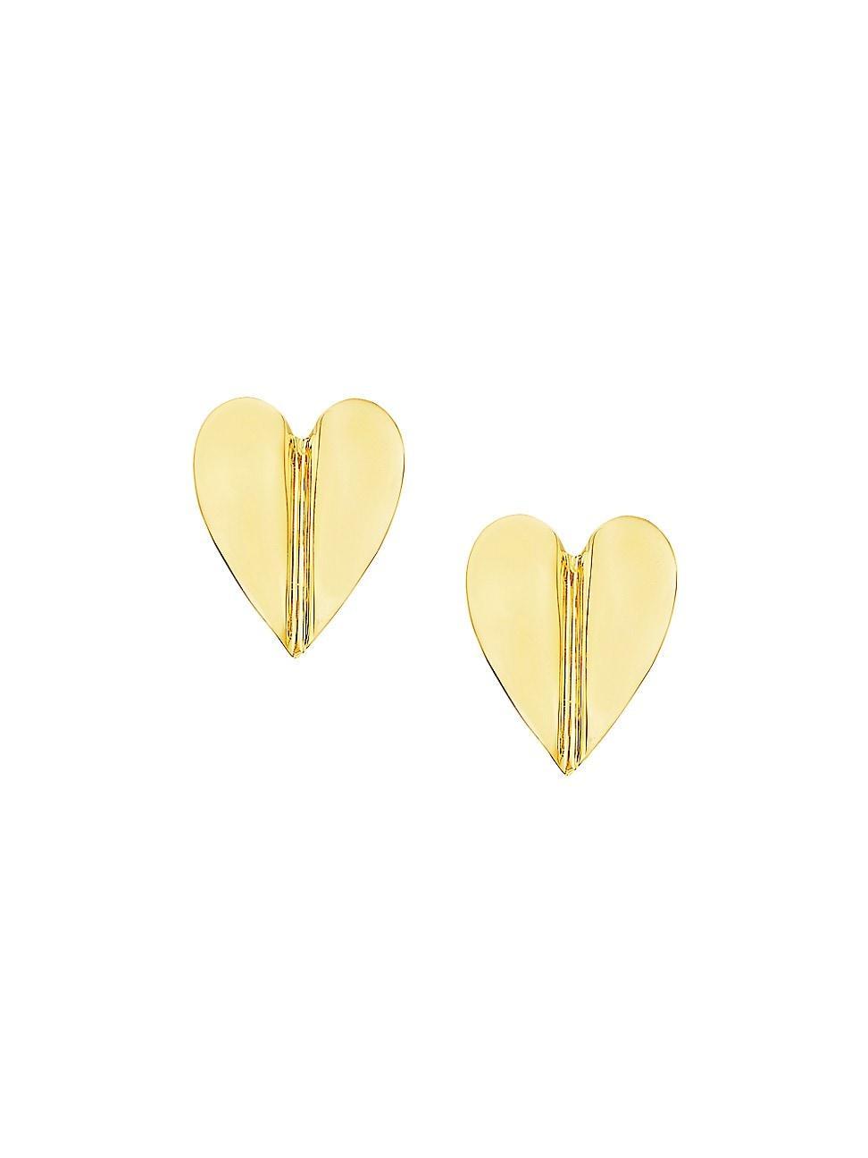 Womens Wings Of Love Large 18K Yellow Gold Heart Stud Earrings Product Image