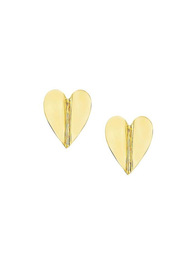 Womens Wings Of Love Large 18K Yellow Gold Heart Stud Earrings Product Image