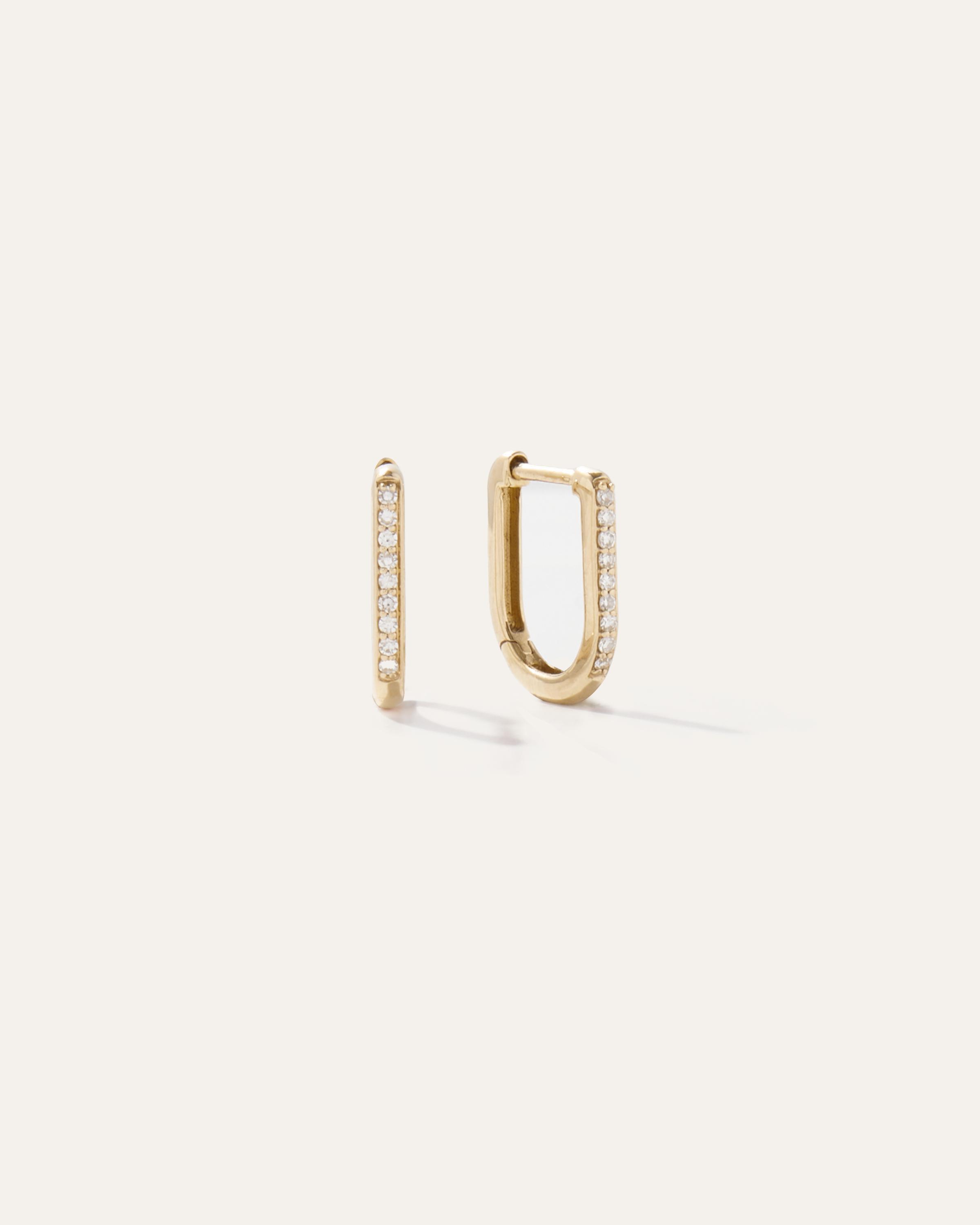 Womens 14K Gold Pave Diamond U Huggie Hoops in Yellow Gold by Quince Product Image