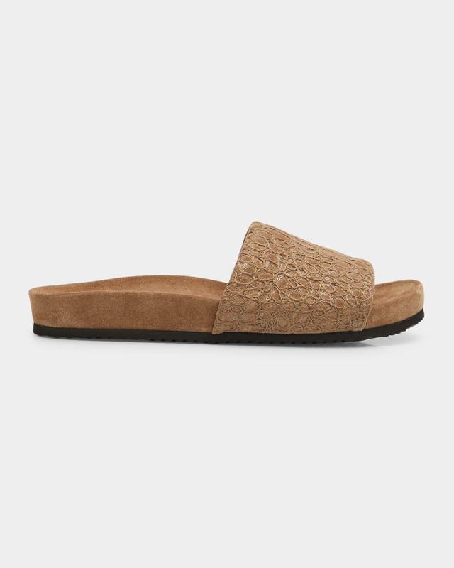 Womens Croc-Effect Suede Pool Slides Product Image