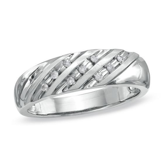 Men's Diamond Accent Slant Wedding Band in 10K White Gold Product Image