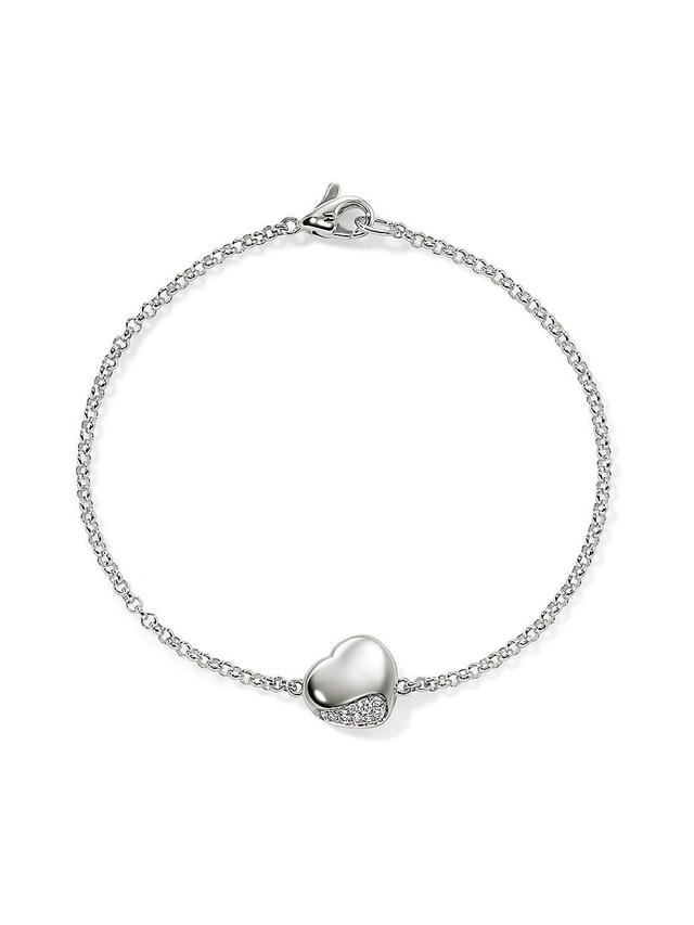 Womens Pebble Sterling Silver & 0.07 TCW Diamond Heart Charm Bracelet Product Image