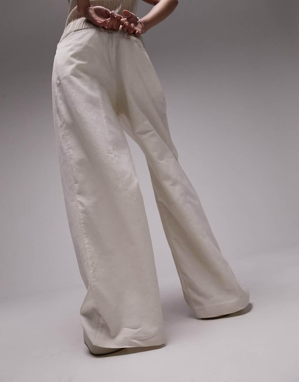 Topshop linen-blend wide leg pants in oatmeal - part of a set Product Image