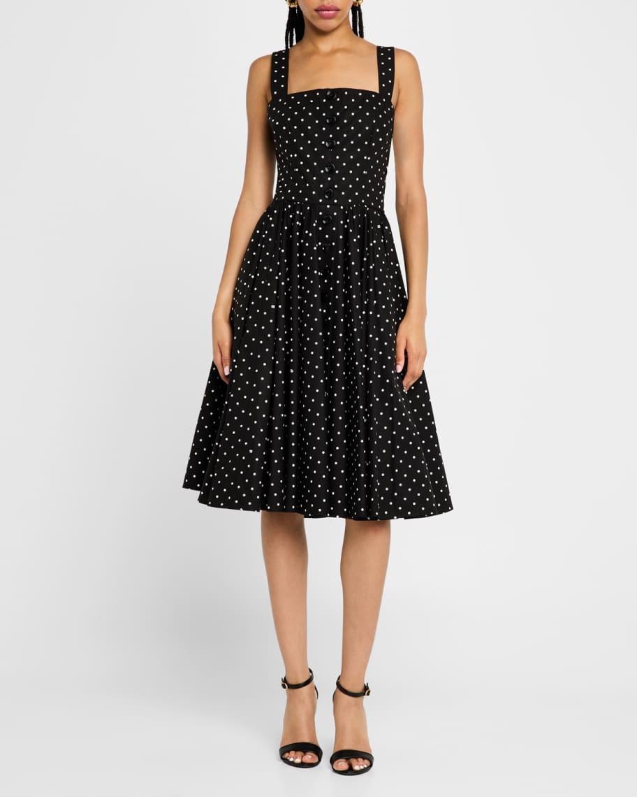 DG Polka Dot Sleeveless Button-Front Cotton Popeline Midi Sundress Product Image