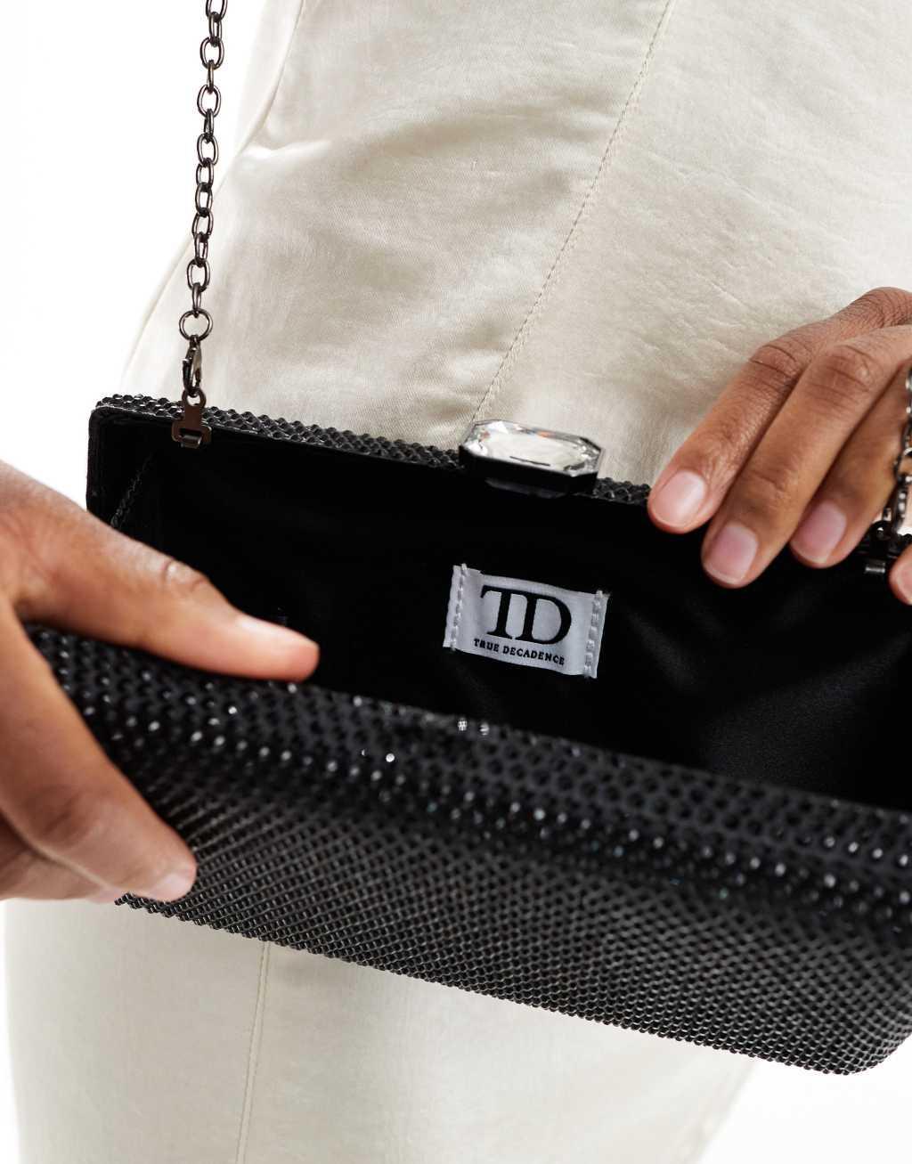 True Decadence embellished hard clutch bag in black Product Image