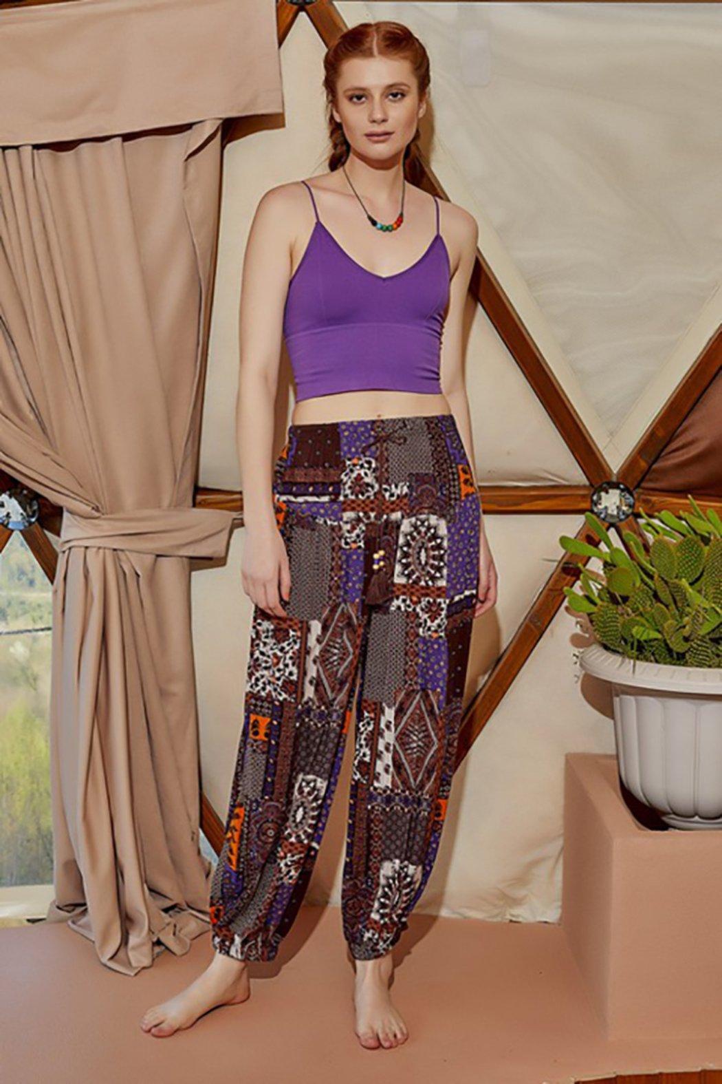 Drawstring Purple Pattern Harem Pants Female product image