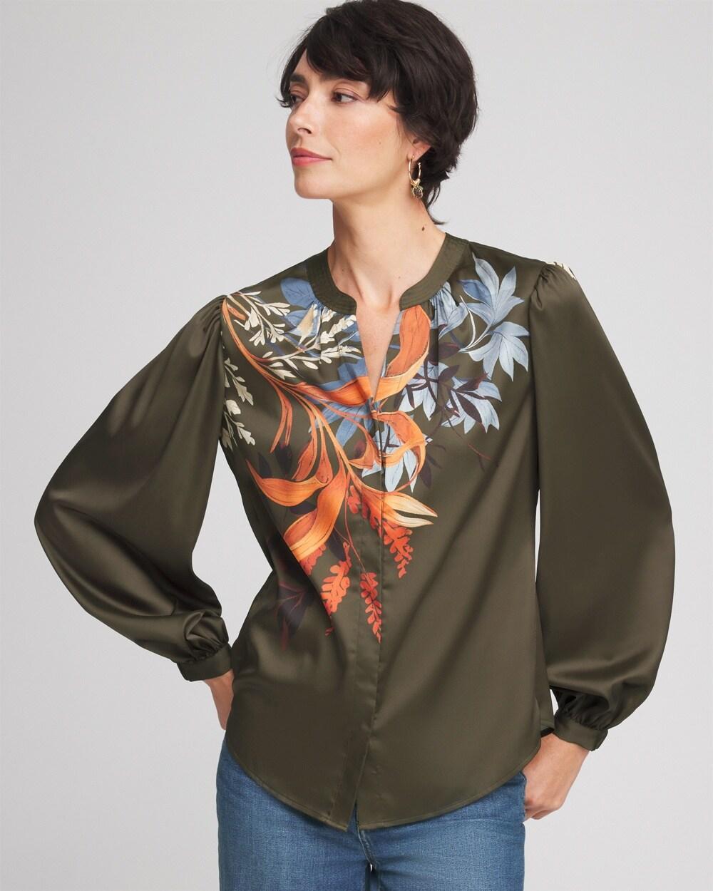 Women's Satin Placed Floral Blouse Product Image