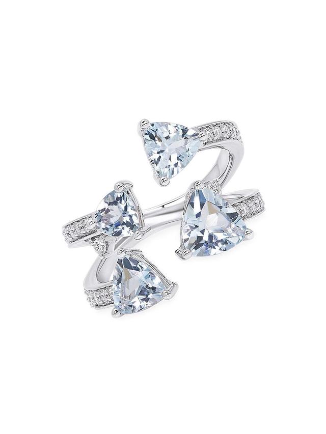 Womens Mirage 18K White Gold, Diamond & Aquamarine Open Ring Product Image