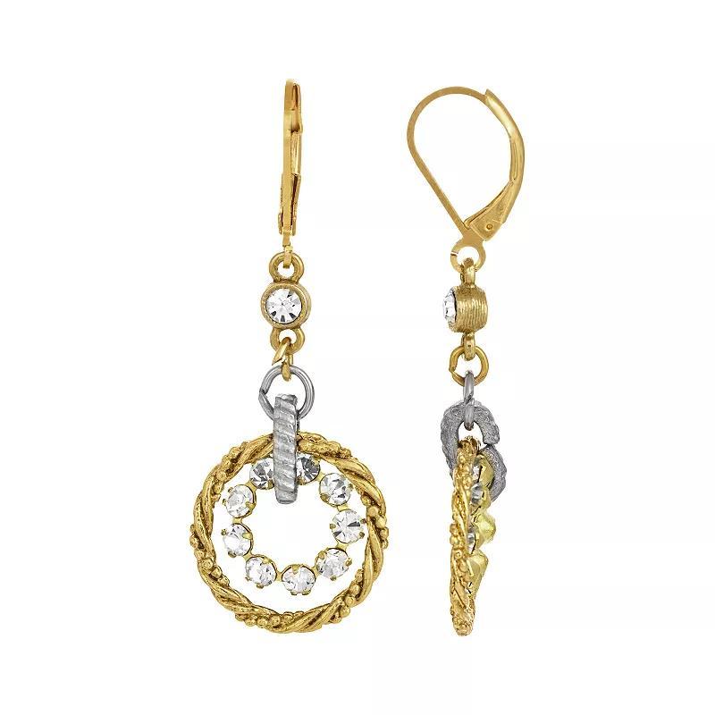 1928 Gold Tone Crystal Double Hoop Drop Earrings, Womens, White Product Image