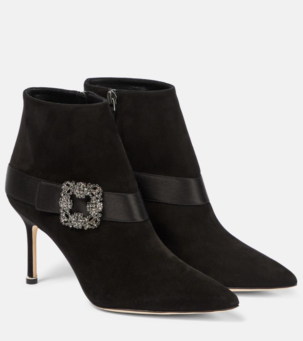 MANOLO BLAHNIK Plinianu Black Suede Ankle Boots product image