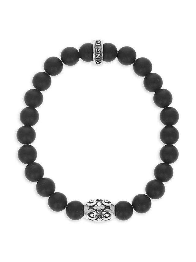 Mens Onyx & Sterling Silver Cross Beaded Bracelet Product Image