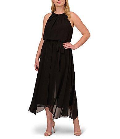 Adrianna Papell Sleeveless Halter Neck Tie Waist Blouson Chiffon Jumpsuit Product Image