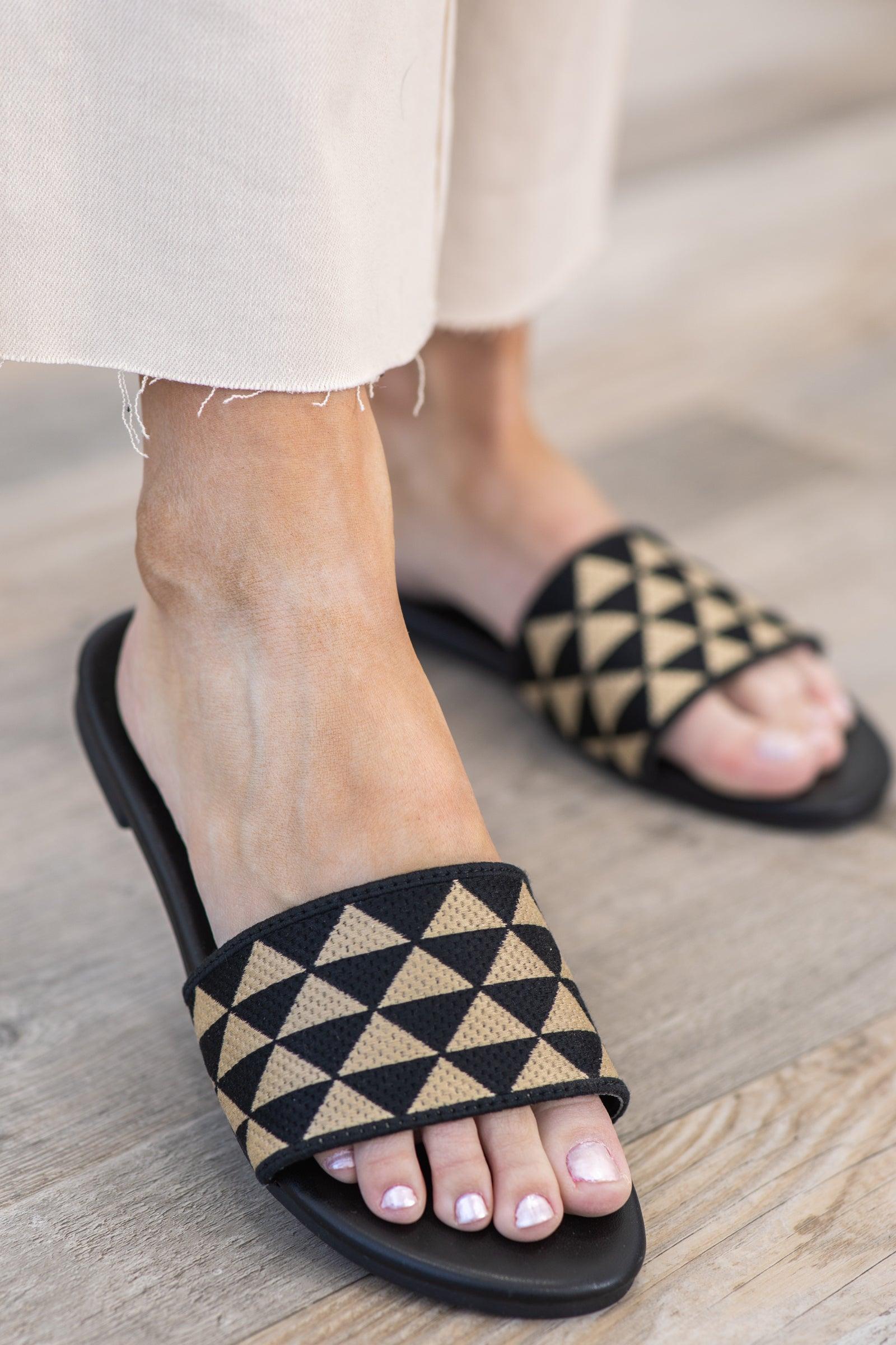 Black and White Patterned Geo Sandal Product Image