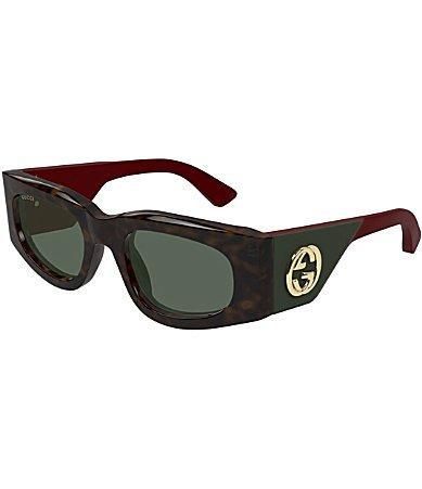 Gucci Womens Oblique 51mm Havana Rectangle Sunglasses - Shiny Dark Havana/Green Red Combo Product Image