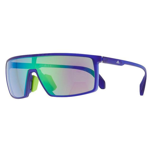 Mens adidas Flat Top Sport Shield Mirrored Sunglasses, Blue Product Image