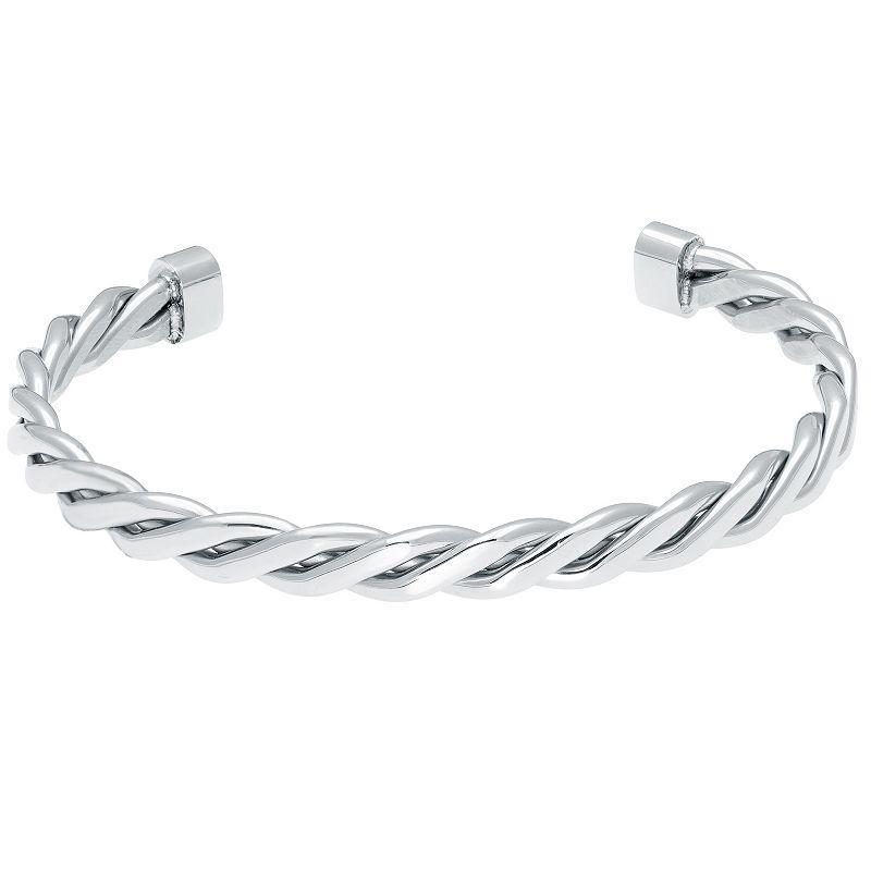 Mens LYNX Stainless Steel Cuff Bangle Bracelet White Product Image