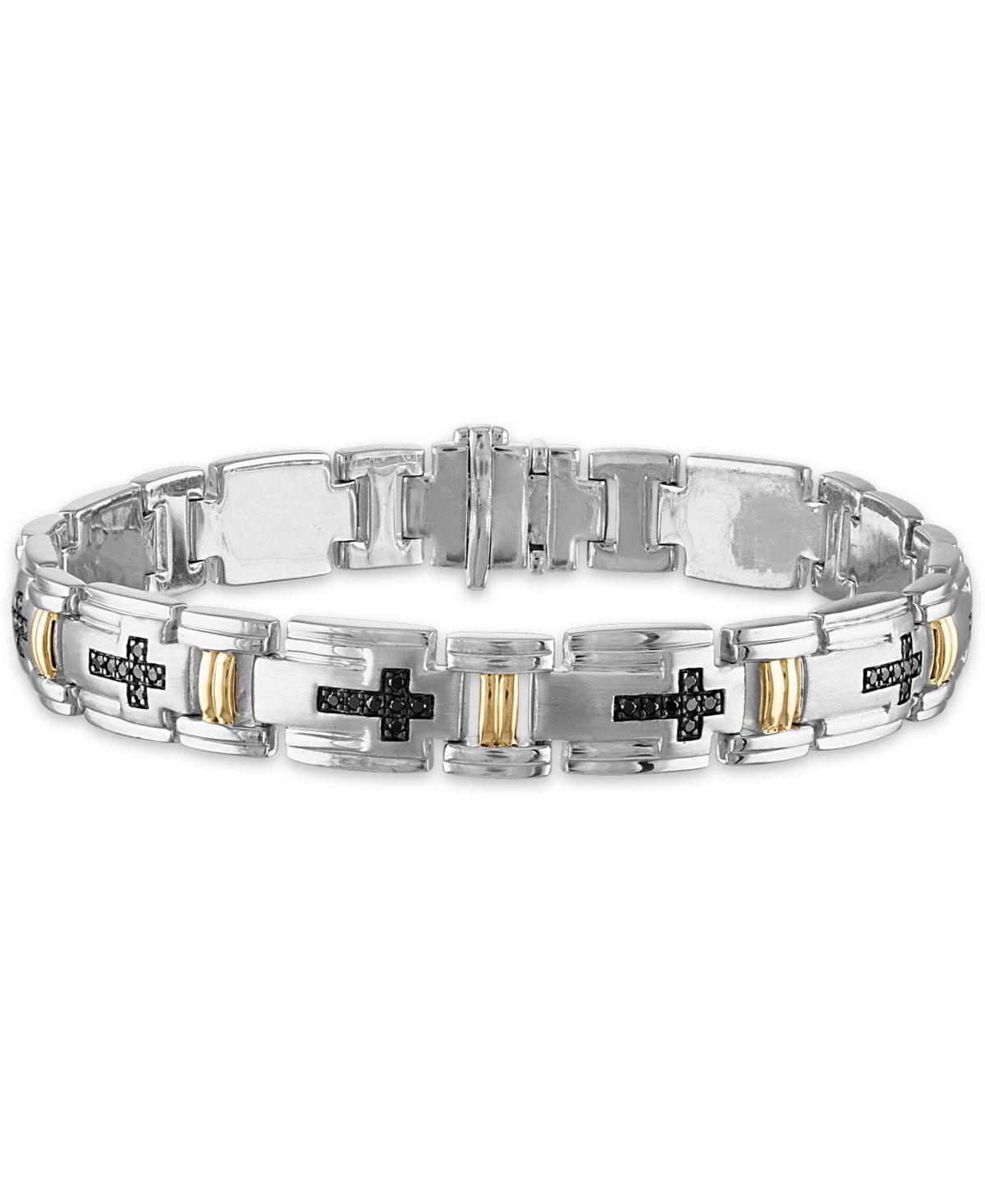 Mens 3/4 Carat Black Diamond Link 8 1/2 Bracelet in Sterling Silver and 10k Yellow Gold - Yellow Product Image