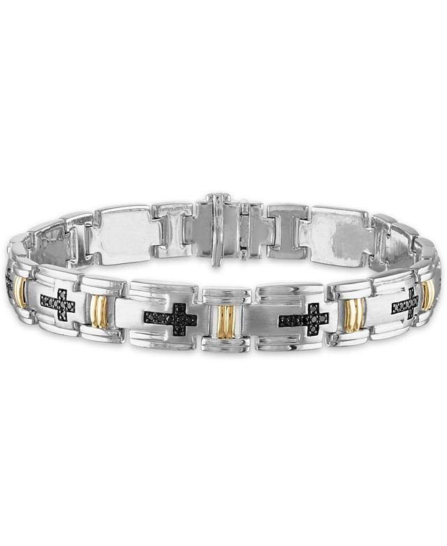 Mens 3/4 Carat Black Diamond Link 8 1/2 Bracelet in Sterling Silver and 10k Yellow Gold - Yellow Product Image