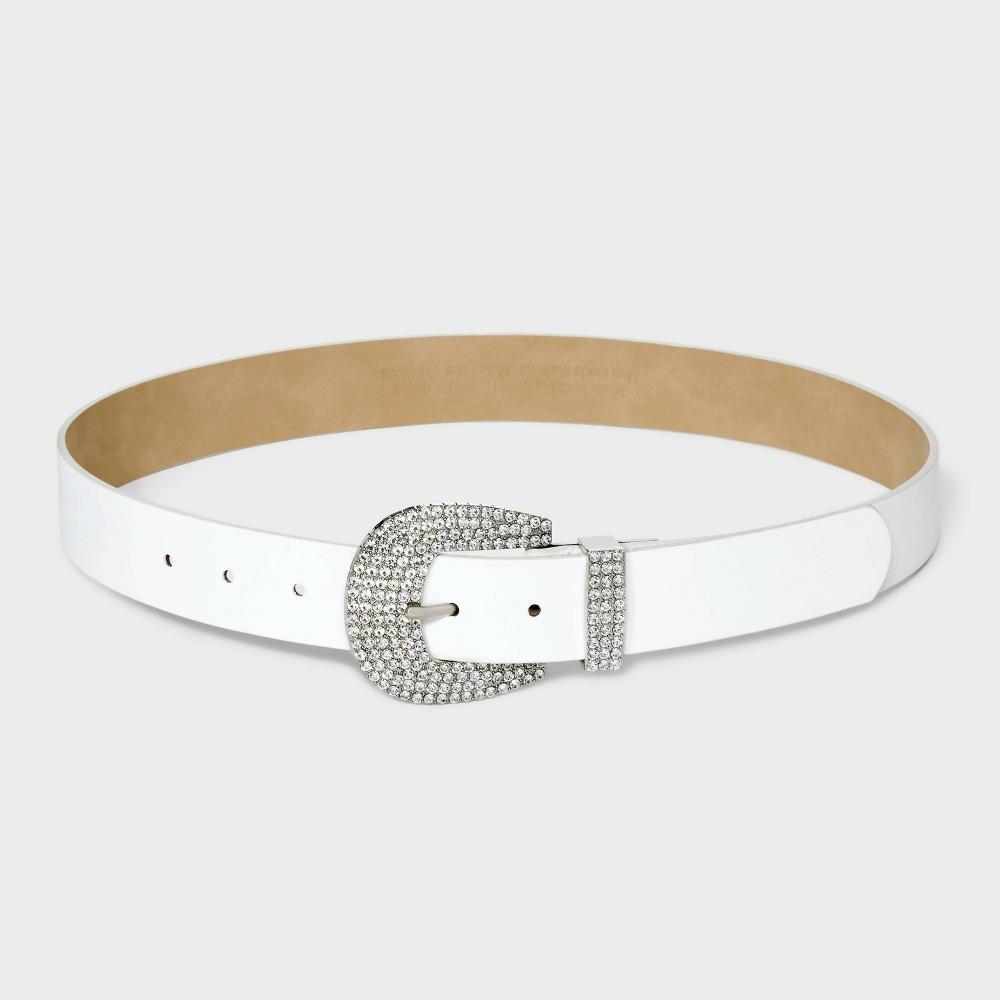 Womens Rhinestone Buckle Belt - Wild Fable White Product Image