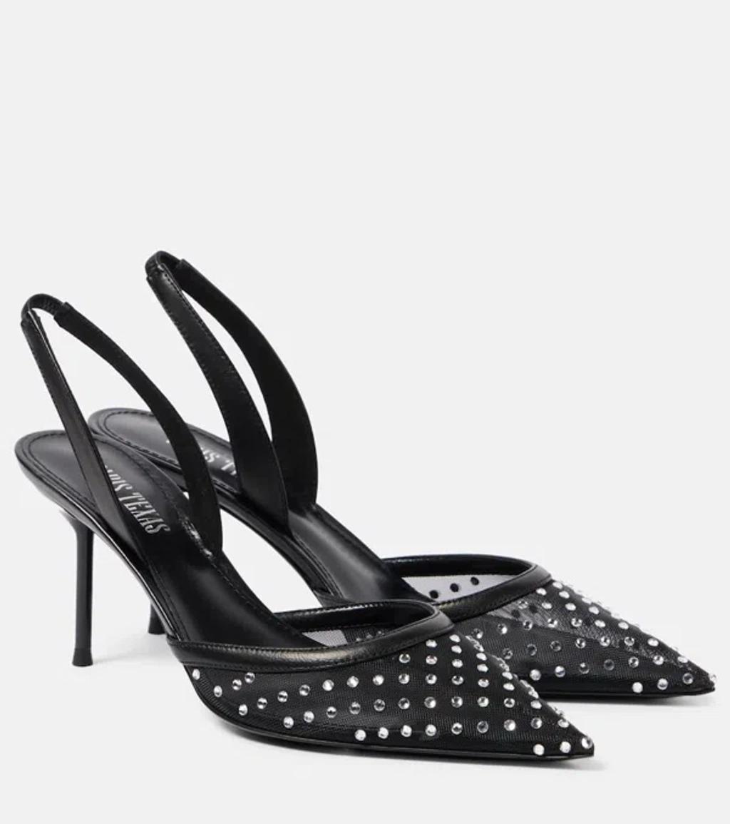 PARIS TEXAS Lidia 80 Embellished Mesh Slingback Pumps In Black Product Image