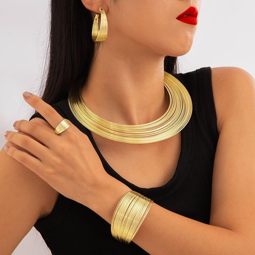 Metallic Layered Necklace / Hoop Earring / Bracelet / Ring / Set Product Image