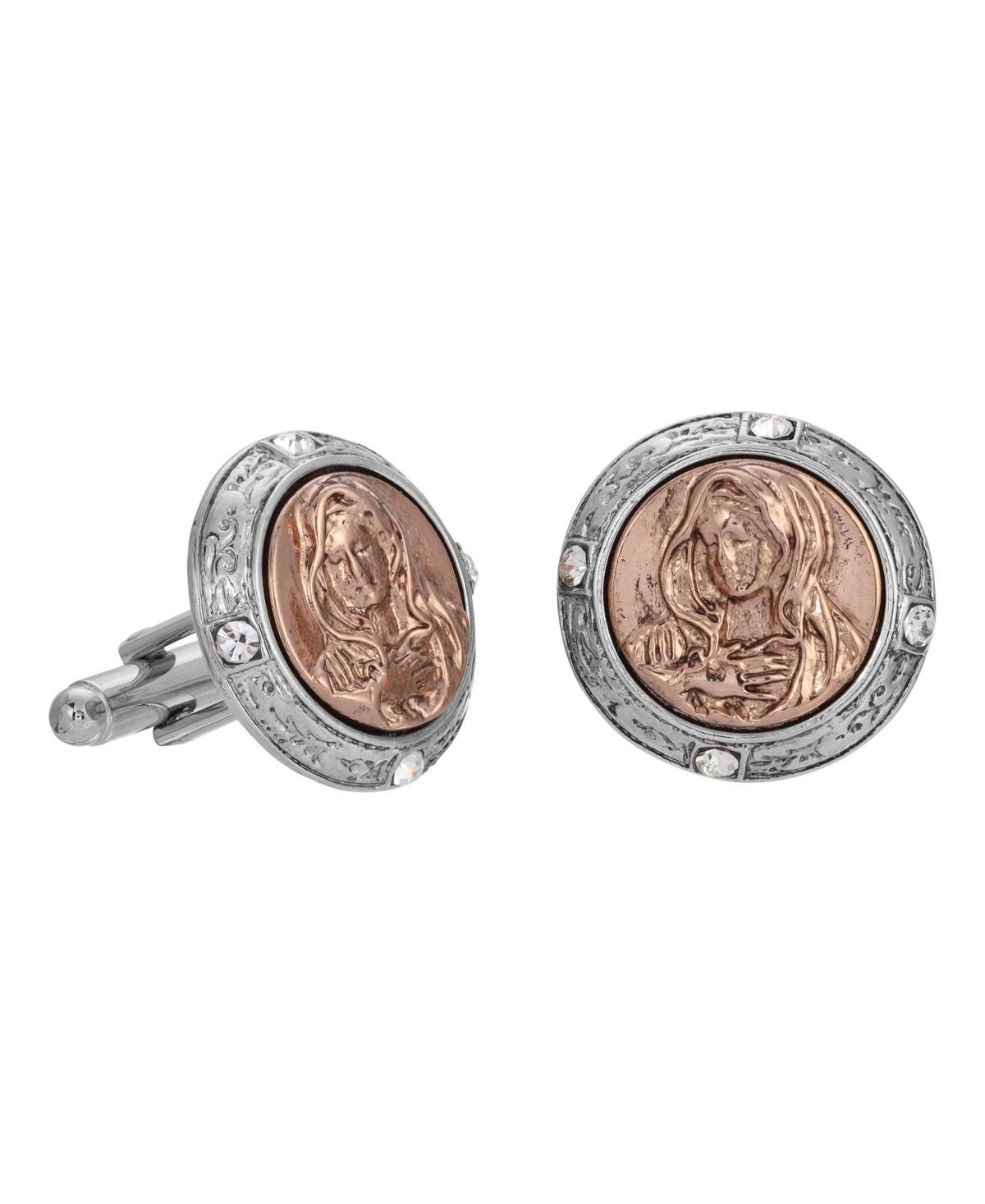 Mens Symbols of Faith Two-Tone Mary Round Cuff Links, Multi Product Image