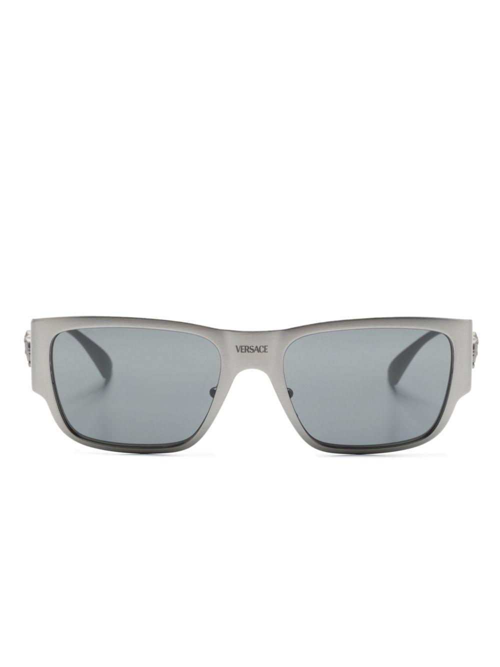 VERSACE Medusa-plaque Rectangle-frame Suglasses In Silver Product Image