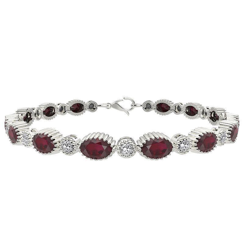 Sterling Silver Lab-Created Ruby & Lab-Created White Sapphire Bracelet, Womens Red Product Image