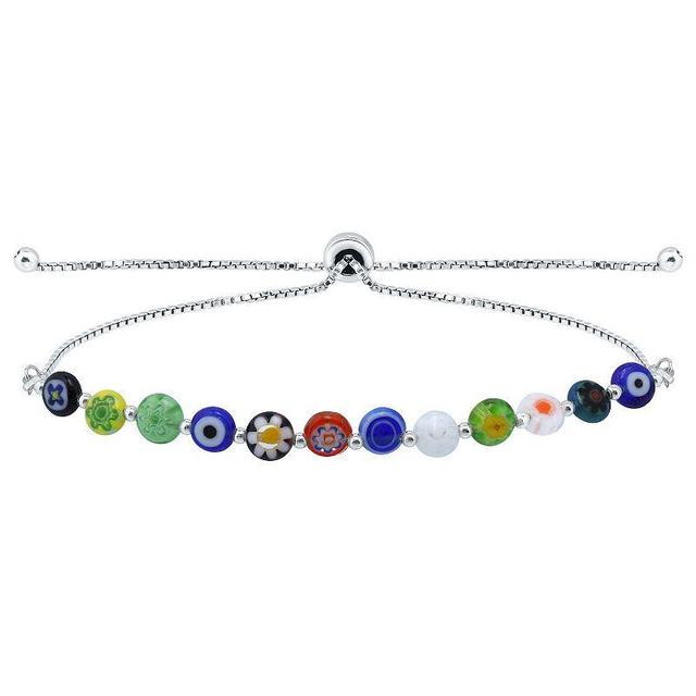 Aleure Precioso Sterling Silver Multi Blue Color Glass Bead Adjustable Bracelet, Womens Multicolor Product Image