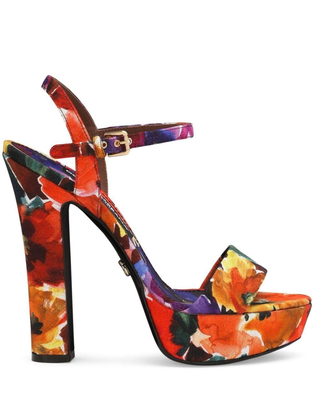 DOLCE & GABBANA Floral-print Platform Sandals In Orange Product Image