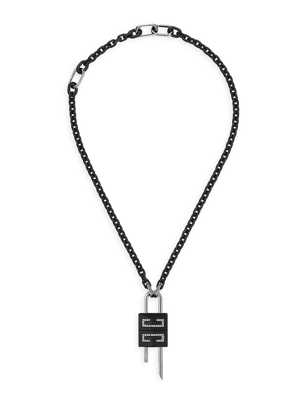 Mens Small Lock Necklace In Metal With Crystals Product Image